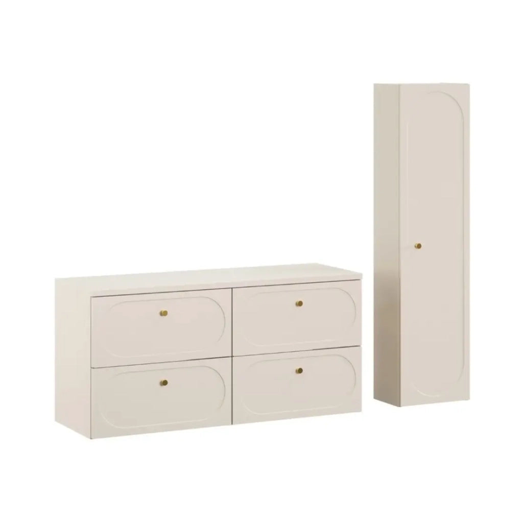 Set TORNADO beige: mobile sottolavabo 120cm + piano per lavabo + colonna contenitore