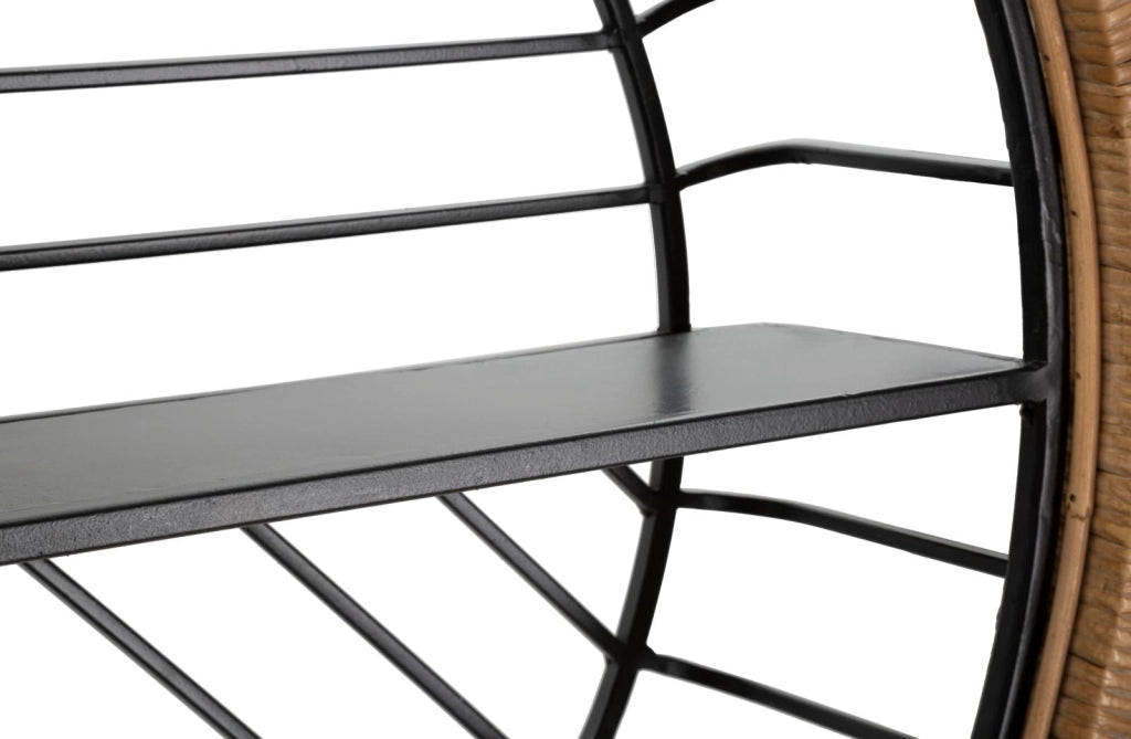 Mensola Rotonda da Parete 72,5x18x65 cm in Metallo e Rattan