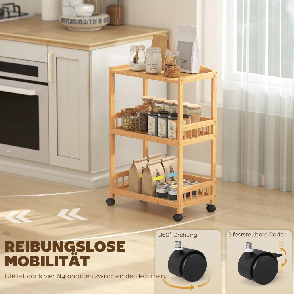 Carrello da cucina con 3 ripiani ¨C zephmum ¨C legno naturale