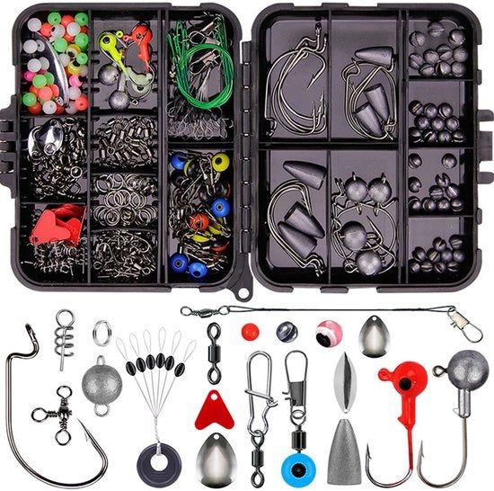 Kit di accessori da pesca portatile 257 pezzi - Corrosione resistente - Scatola di organizzazione - Adatto per pesca in acqua dolce e salata - Qualità premium - Attrezzatura da pesca