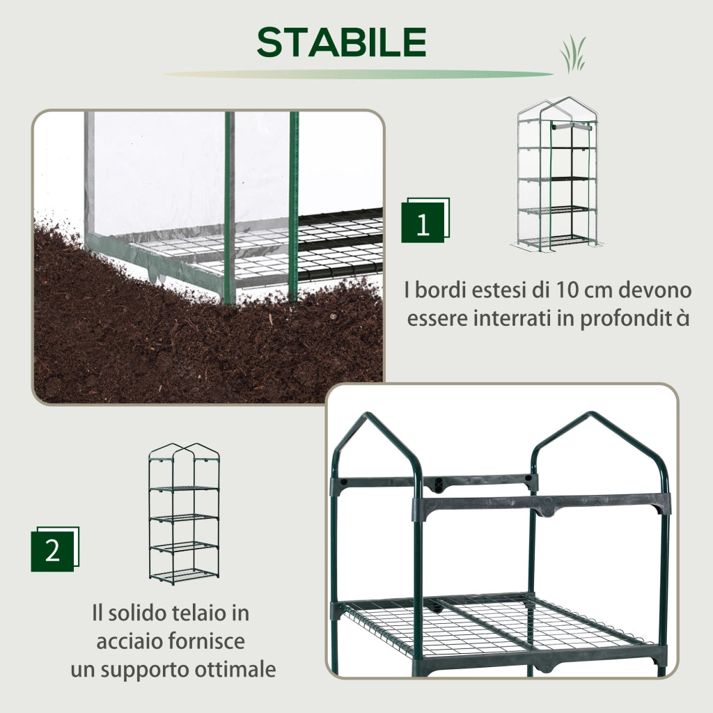 Serra da Balcone Compatta con 4 Ripiani e Copertura in PVC Trasparente. 70x50x160cm