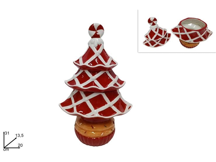 Barattolo Decorativo Natalizio in Ceramica Decoro Biscotto Albero di Natale 31 cm