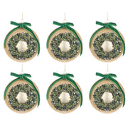 Palline Natale in Vetro Elegante con Fiocco in Raso Verde Corona Diametro: 80 mm