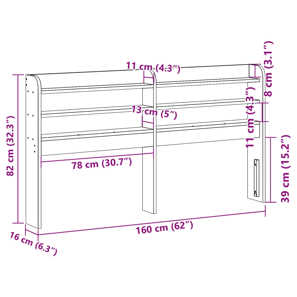 Testiera con Ripiani-Testata contenitore Bianca 150 cm in Legno Massello di Pino 671404