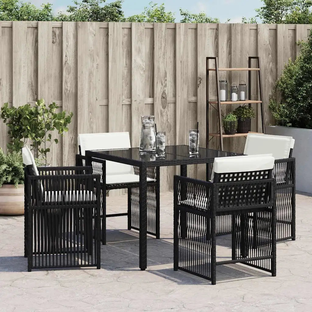 Sedie da Giardino con Cuscini 4 pz | Sedie da Esterno Nere in Polyrattan