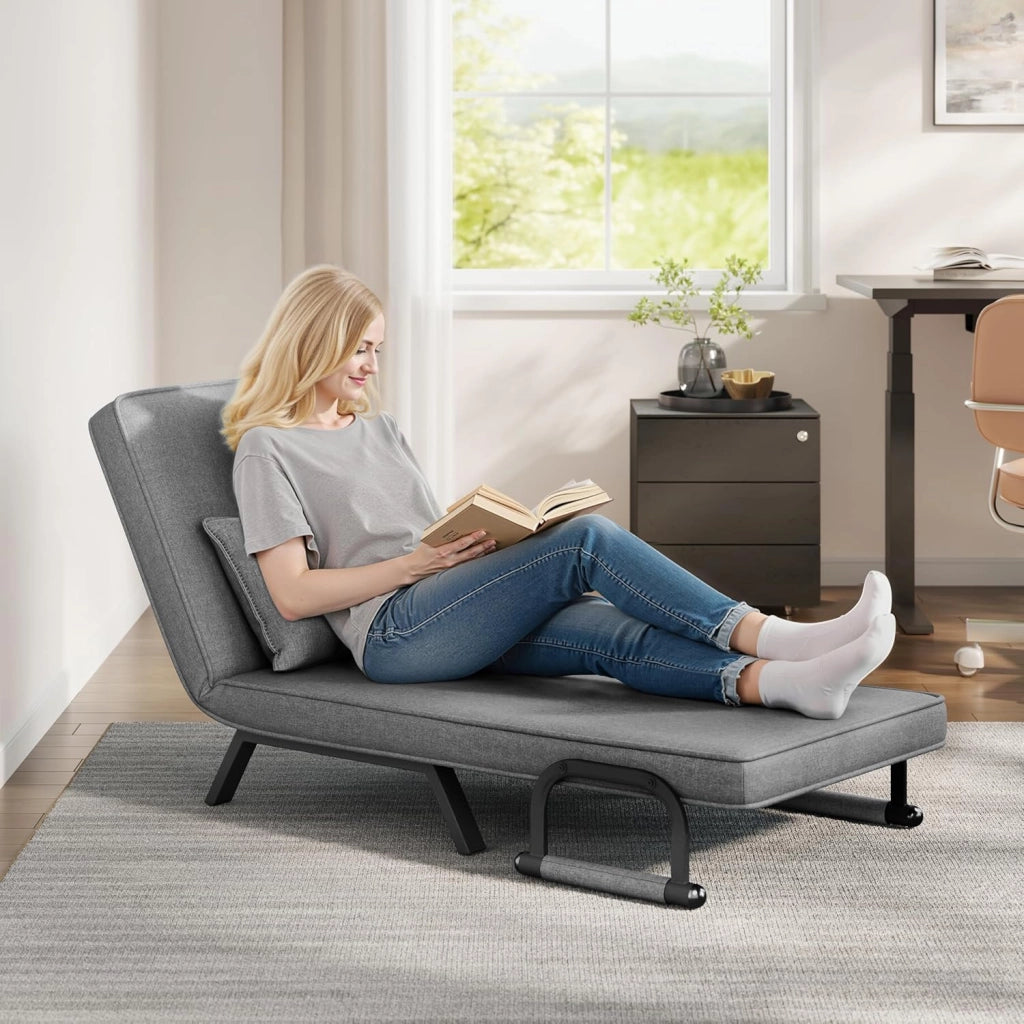 Poltrona Relax Reclinabile Convertibile, Divano Letto Trasformabile 3 in 1, con Schienale Regolabile in 5 Posizioni, Cuscino Rimovibile, Seduta Imbottita, 80x74x82cm, Grigio Scuro