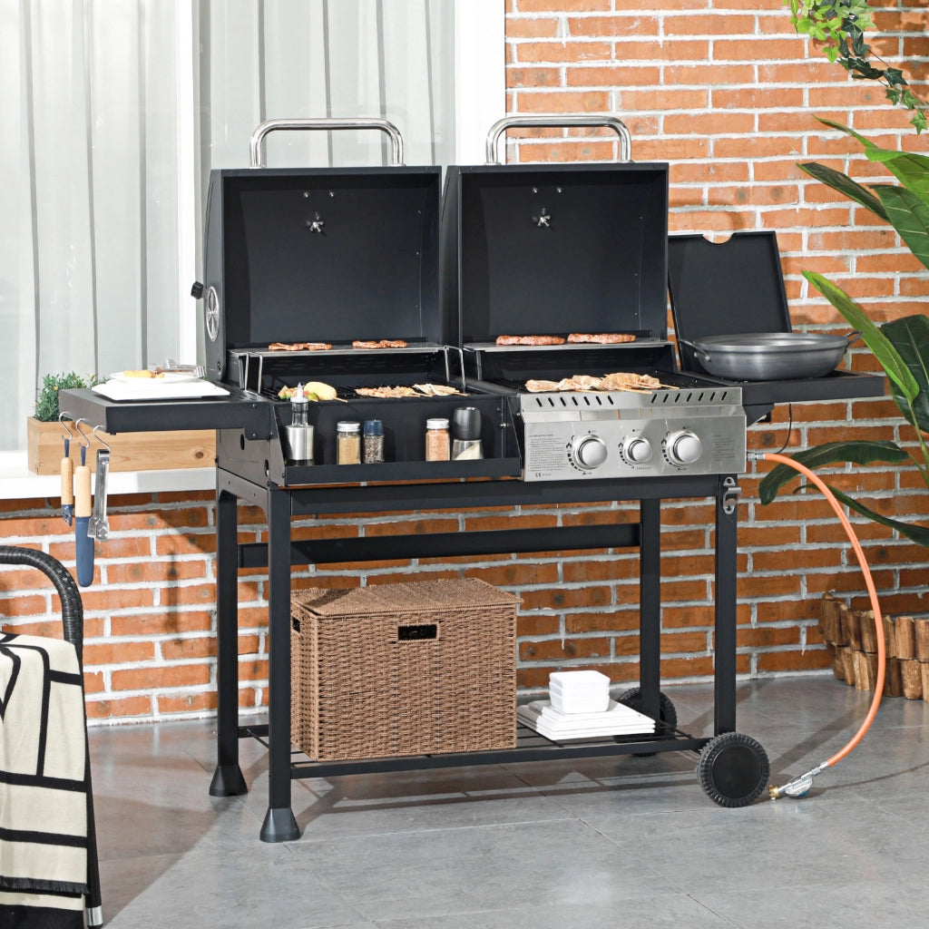 Grill a gas BBQ con termometro e piastre di mantenimento caldo ¨C zephmum ¨C 161x54x103 cm, nero e argento
