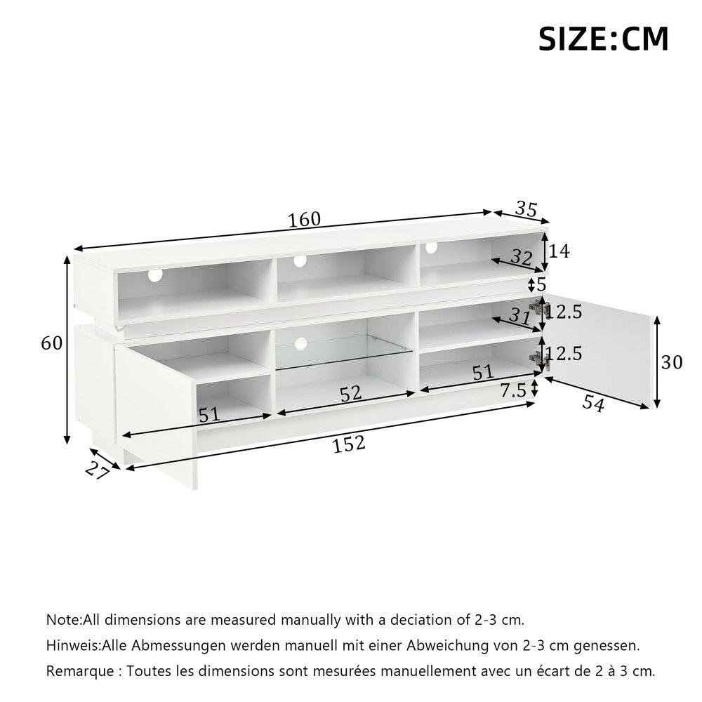 Mobile TV con LED e Vetro Temperato ¨C Xylo ¨C Bianco Lucido, 160x35x60 cm