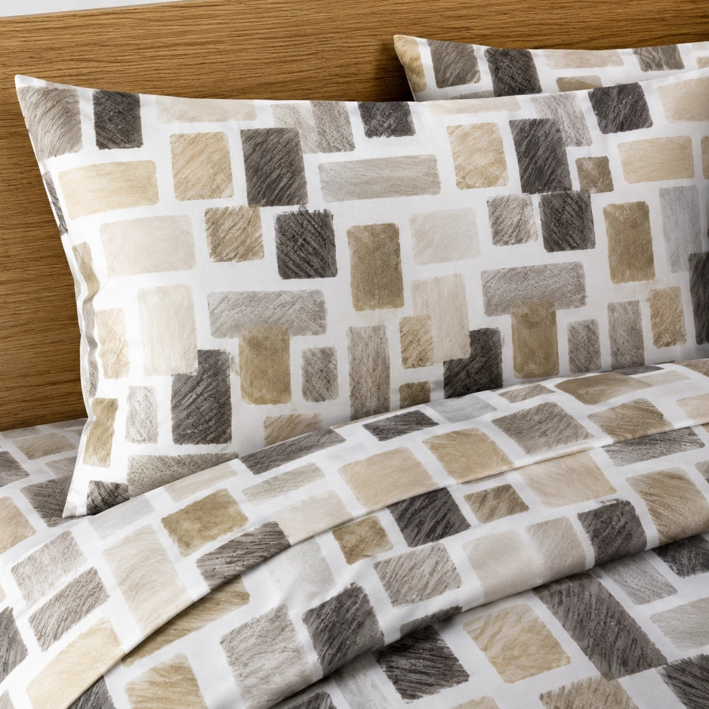 Rovanone, set Completo Letto Matrimoniale in Cotone, Bianco Crema