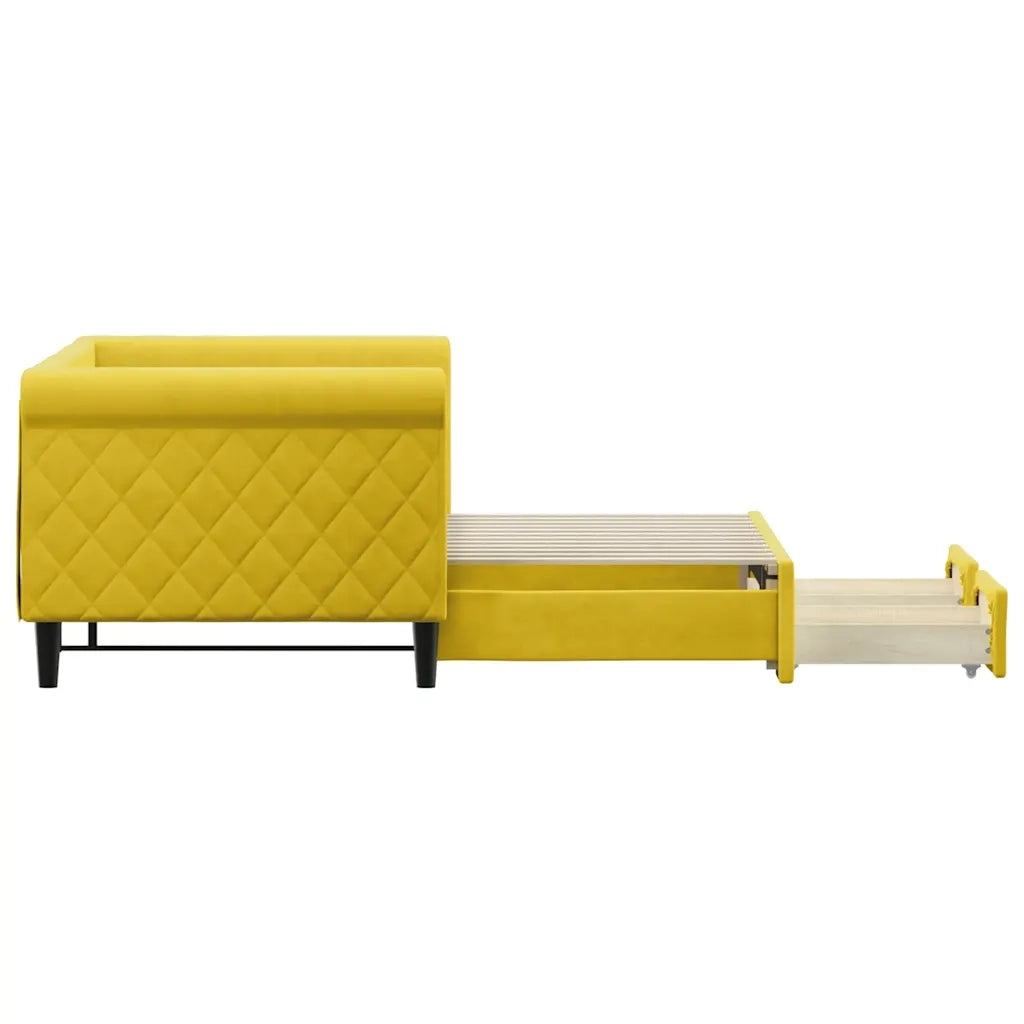 Divano Letto Estraibile con Cassetti Giallo 80x200cm in Velluto