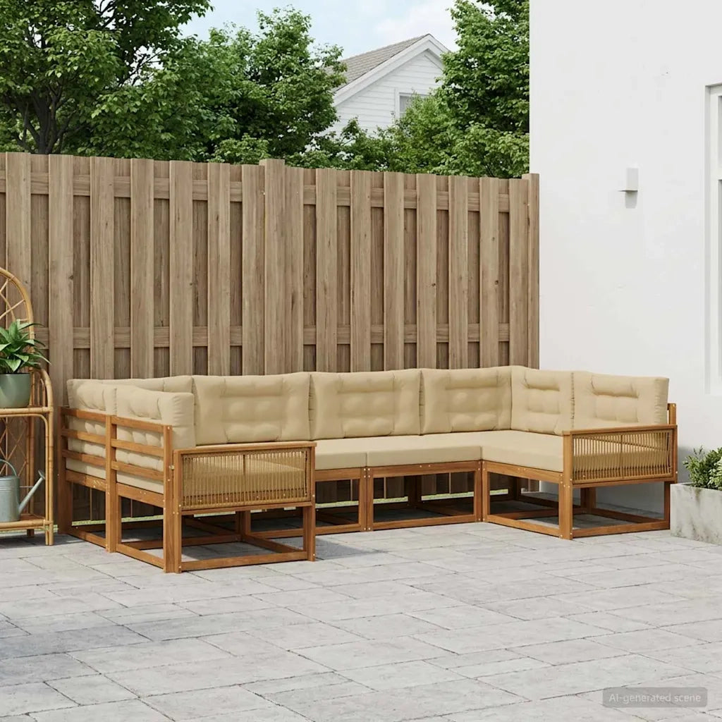Set di divani da esterno con cuscino 7 pcs Naturale e Beige 3382391