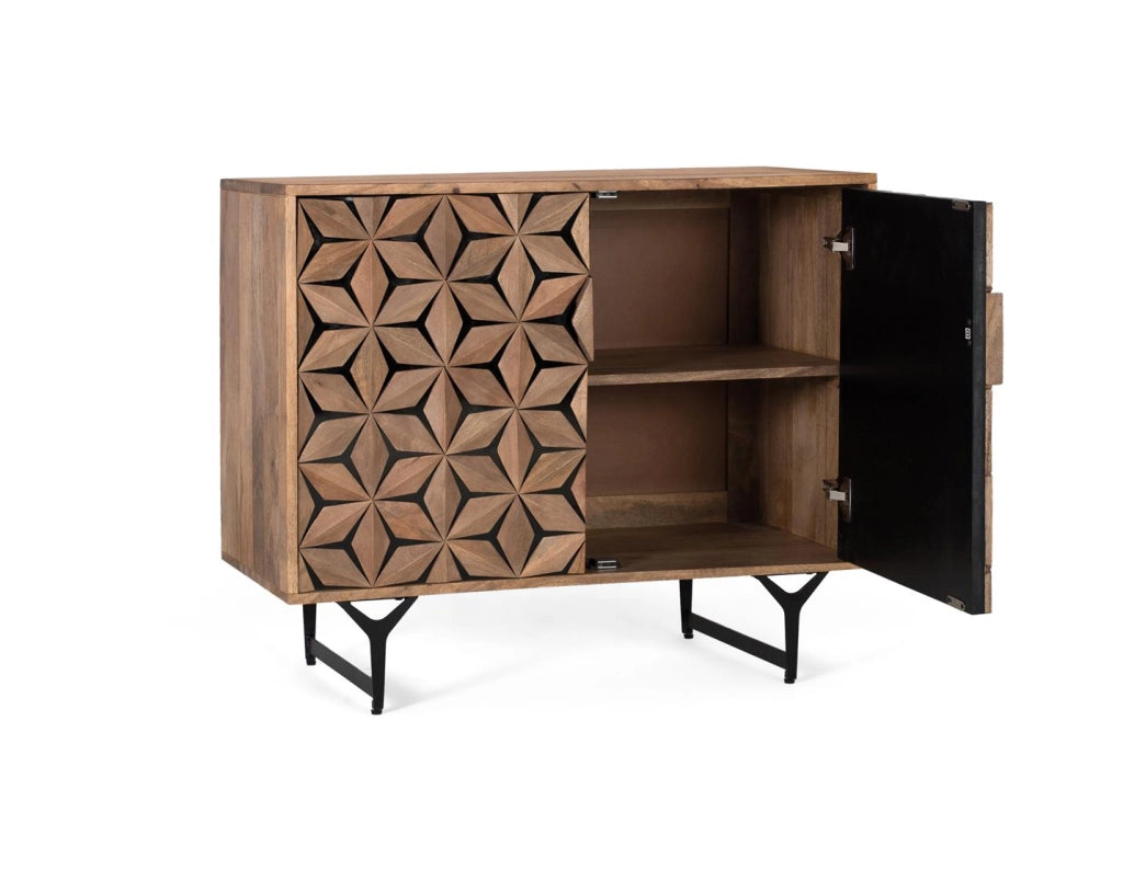 Credenza a due ante intagliata a mano in mango