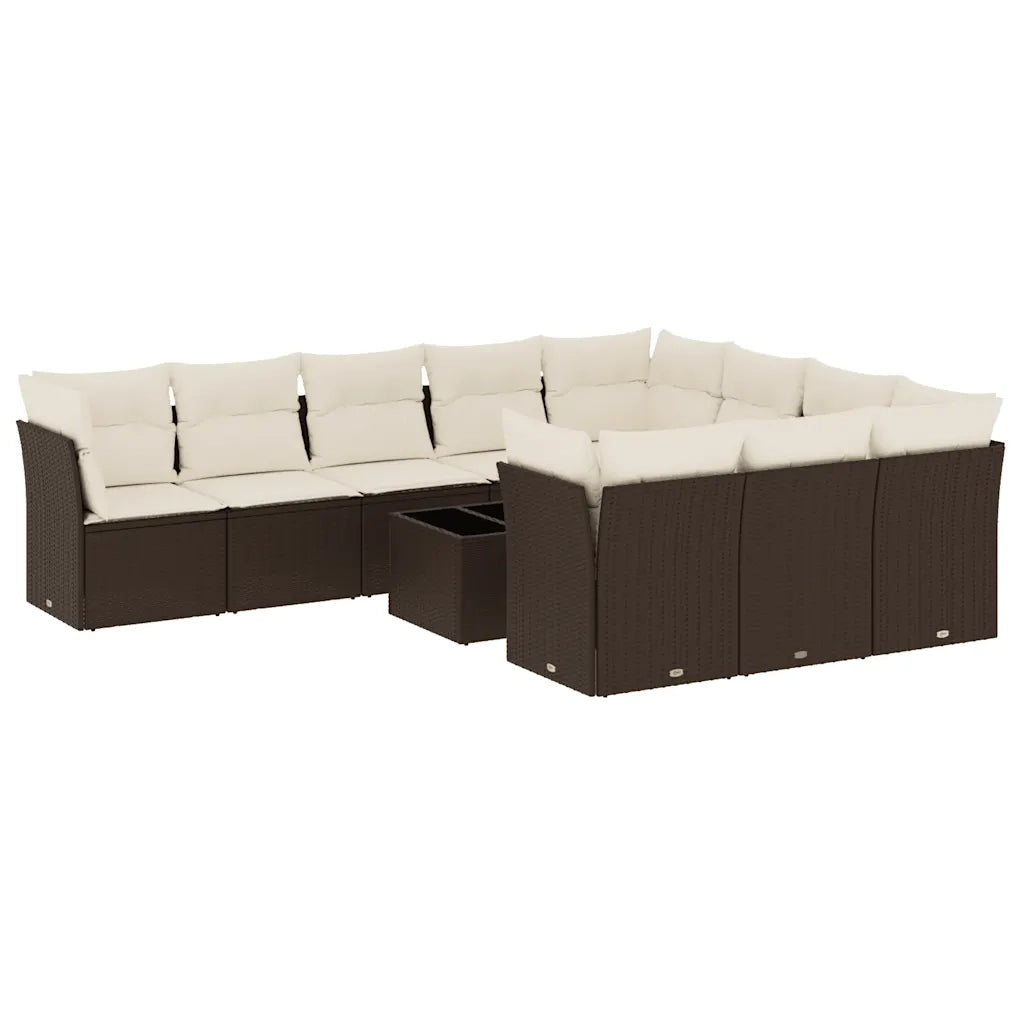 Set Divani da Giardino 11 pz con Cuscini Polyrattan Marrone 3250072