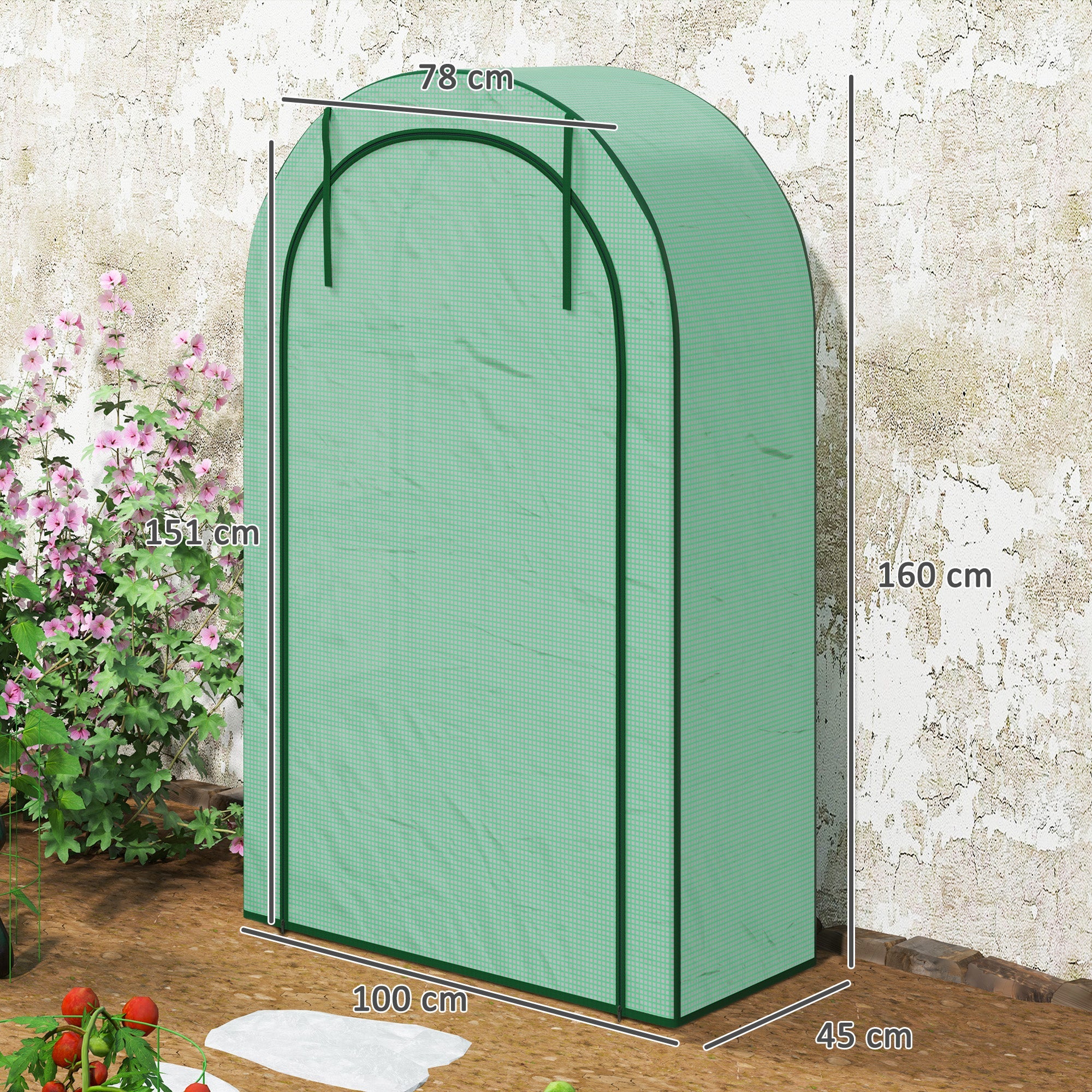 Serra a Parete a 4 Livelli 100x45x160 cm con Porta a Cerniera in Acciaio e PE Verde