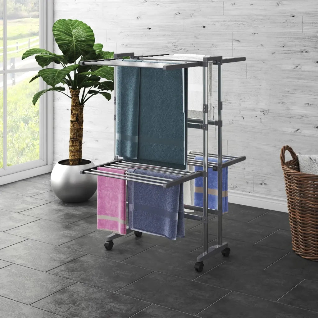 Stendibiancheria a 2 Livelli con Ruote Argento 60x70x106 cm CFW6867671