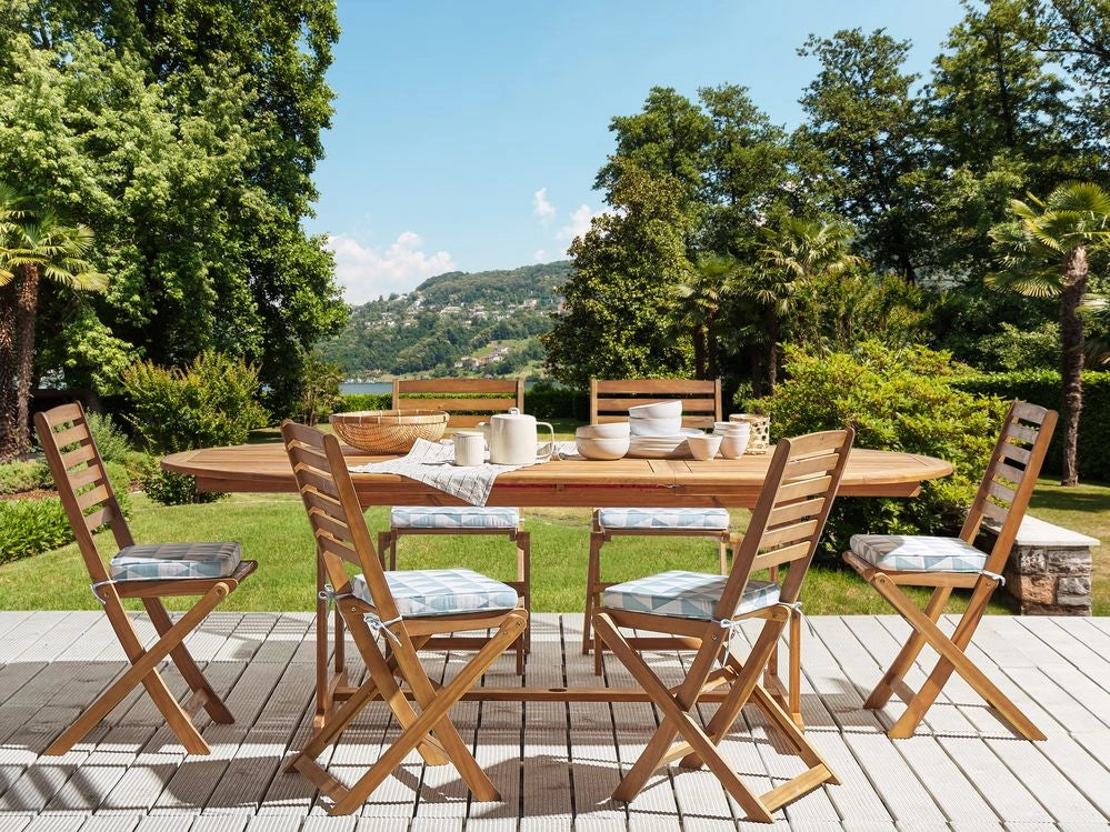 Set di 6 cuscini per sedie da esterno azzurro e bianco 31 x 39 cm giardino terrazzo tessuto resistente