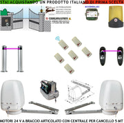 Automazione Cancello Kit Motori Braccio Articolato 24 V 2 Ante da 1 a 2,5 MT Centrale 220/24 V Faro Selettore 6 Radiocomandi 2 Fotocellule 2 Paline Accendiluci