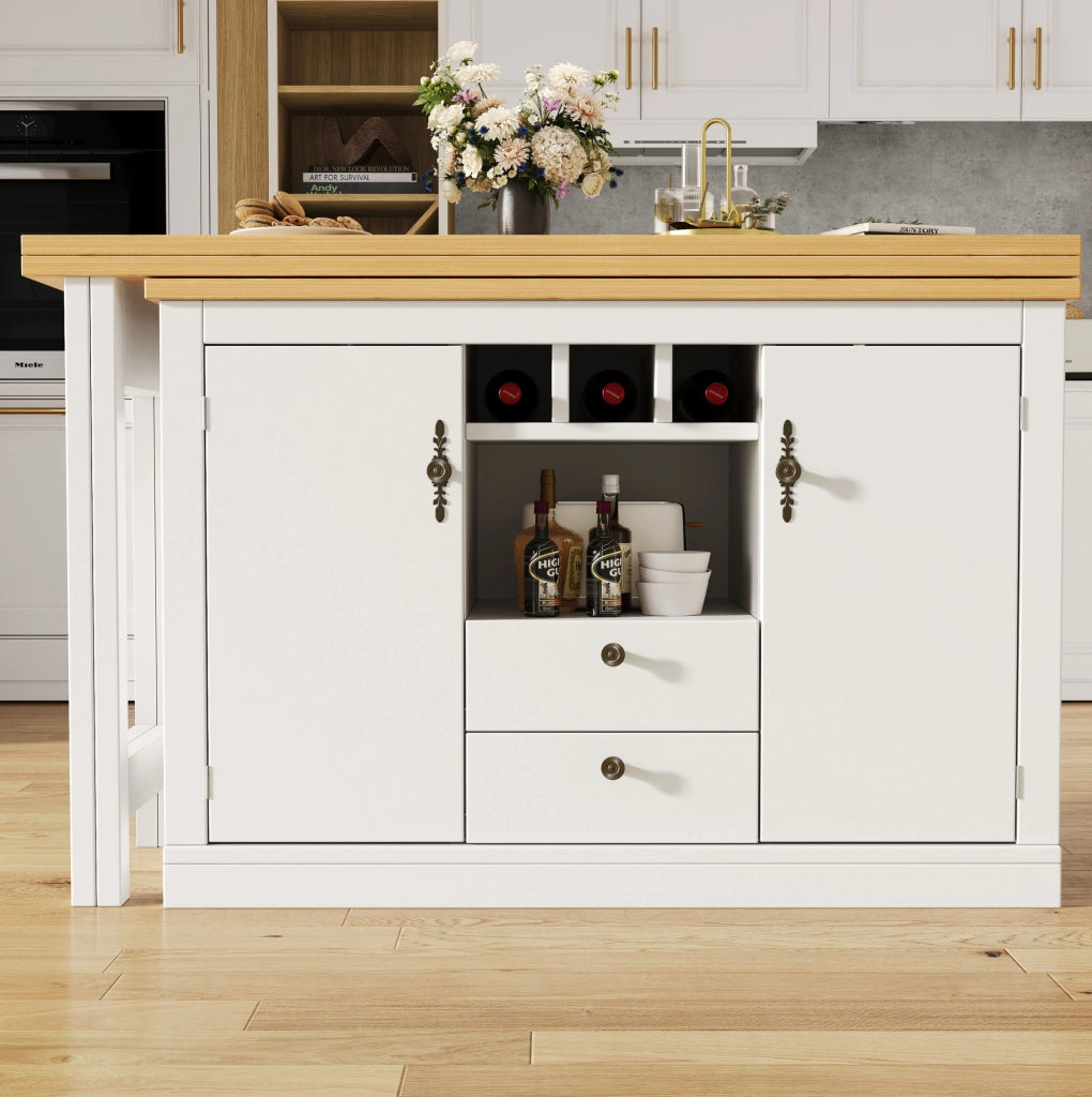 Tavolo bar 120-180x40x76 cm estensibile multifunzione in MDF naturale e bianco
