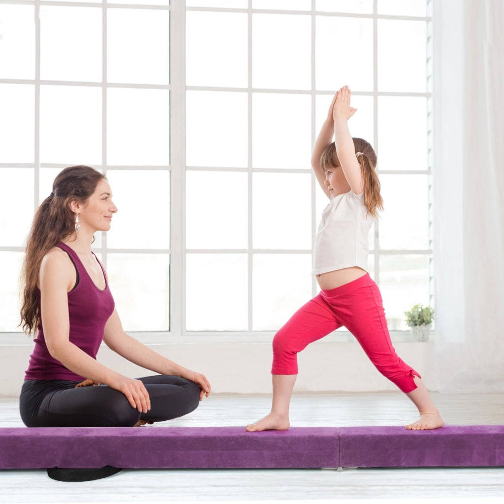 Trave 210 cm pieghevole da ginnastica con solida base di legno, Trave di equilibrio portatile con maniglie Viola-Sbarre e travi da ginnastica