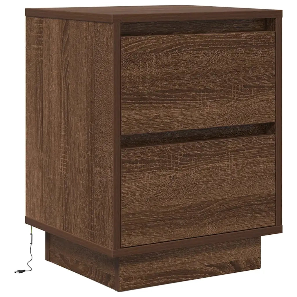 Comodino con Luci LED Rovere Marrone 38x34x50 cm