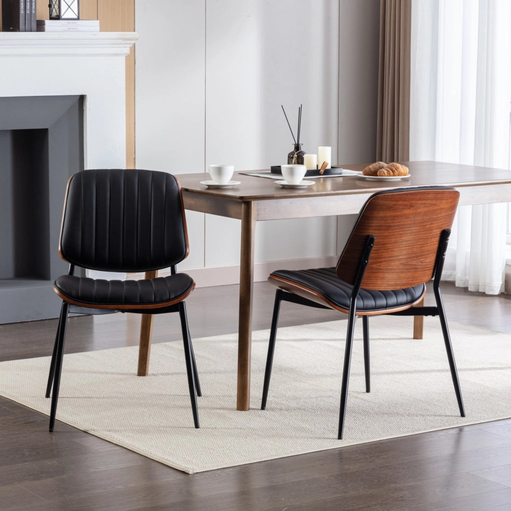 Sedie da Pranzo Set 2 Pezzi Retr¨° ¨C MINIMAL ¨C Similpelle Nera, Schienale Legno, Gambe Metallo