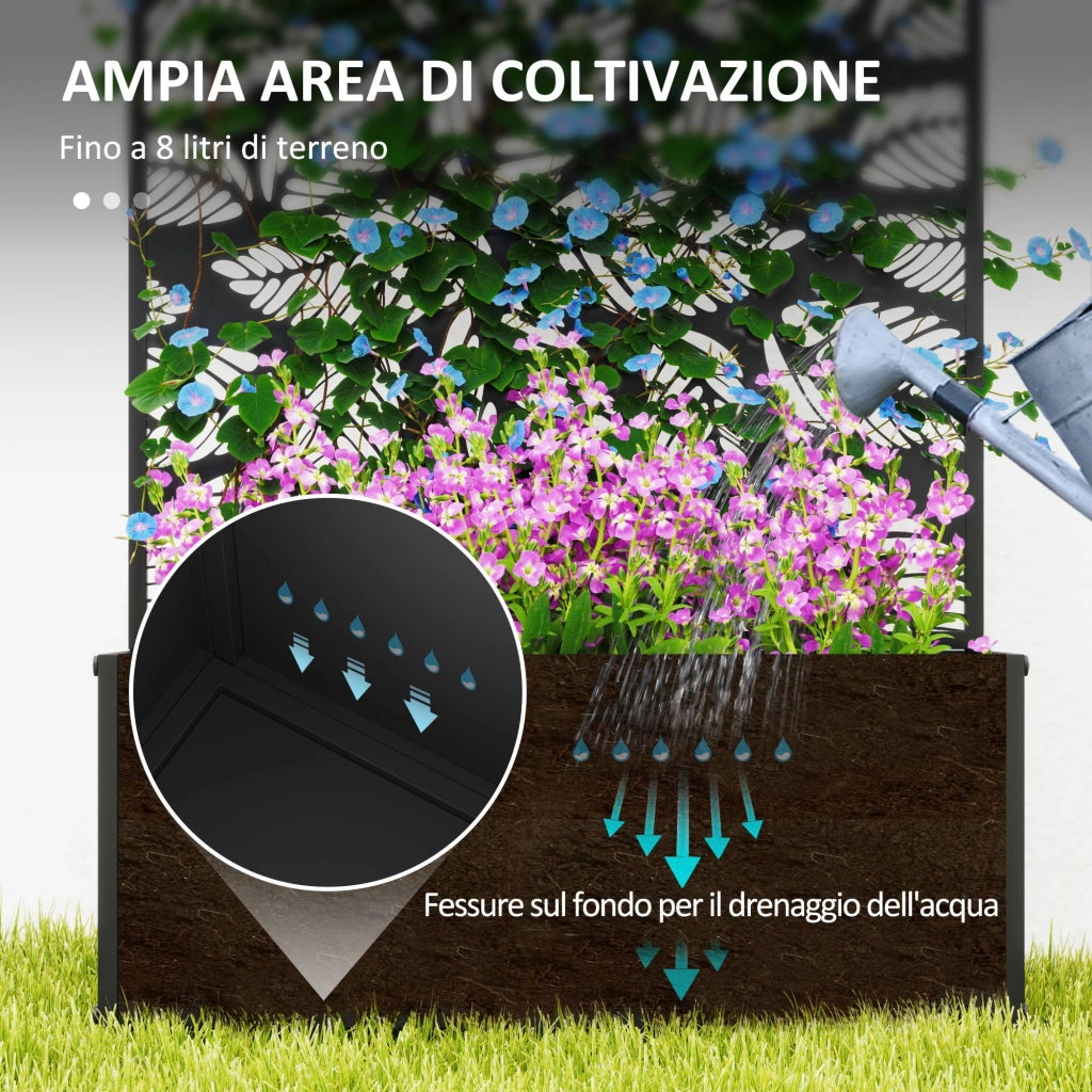 Fioriera Rettangolare con Traliccio Decorativo per Piante Rampicanti 61x23x113 cm da Terra e Parete Nero