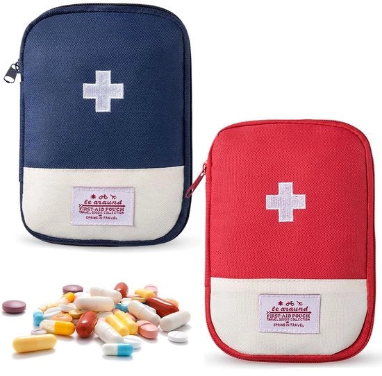 Set di medicinali portatili - Compacto e leggero - Rosso e blu marino - Impermeabile - Per viaggi e outdoor - 2 pezzi