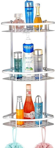 Organizzatore per angolo della cabina doccia per shampoo e prodotti di pulizia con spazio sufficiente.