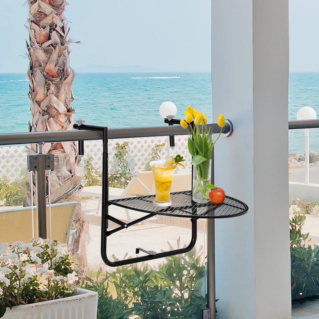 Easycomfort Tavolo da Ringhiera Pieghevole e Regolabile in Metallo, 60x60x57-72cm, Nero