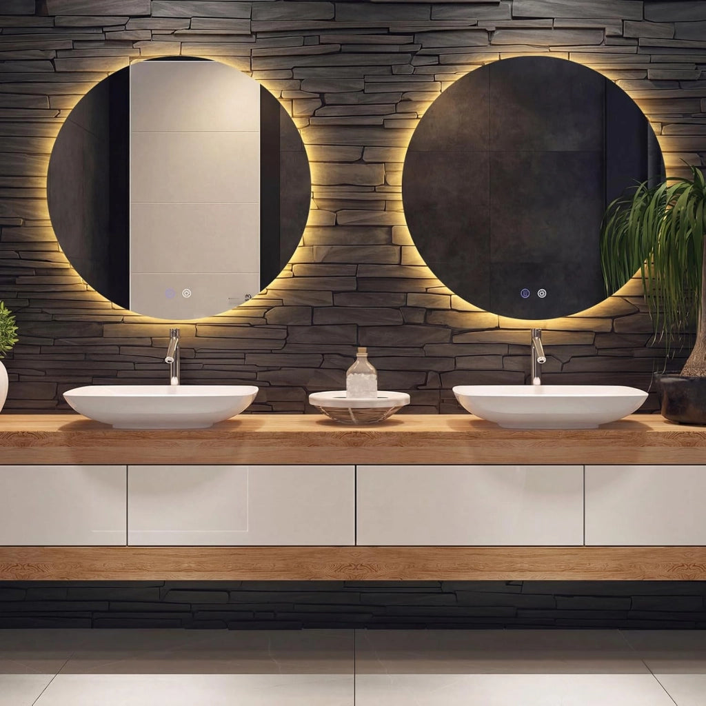 Specchio Rotondo LED da 60 cm, Specchio da Bagno da Parete con Luminosità Regolabile, Retroilluminato Morbido, Vetro Temperato con Funzione Memoria e Anti-Appannamento (60 cm x 2,8 cm)