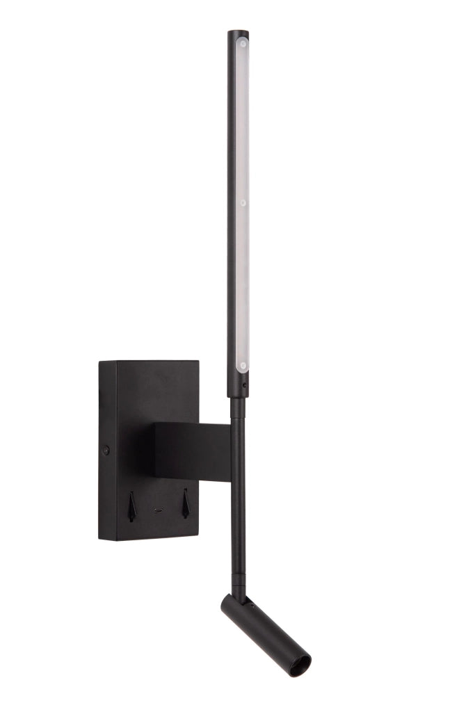 Applique LED da parete nera FINAN Lucide USB-C