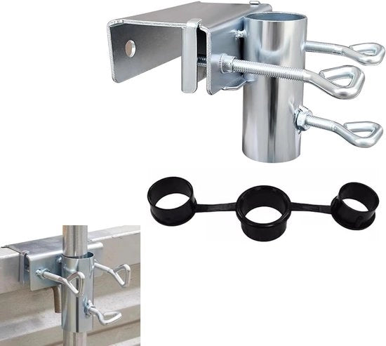 Sostegno per ombrellone per giardino - Ombrelliere - Maniglione per balcone - Adatto per ringhiere di balcone e ombrelloni da spiaggia (Argento)