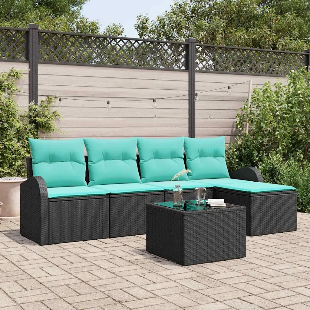 Set di divani con cuscino 6 pcs Nero e Turchese polyrattan 3354685