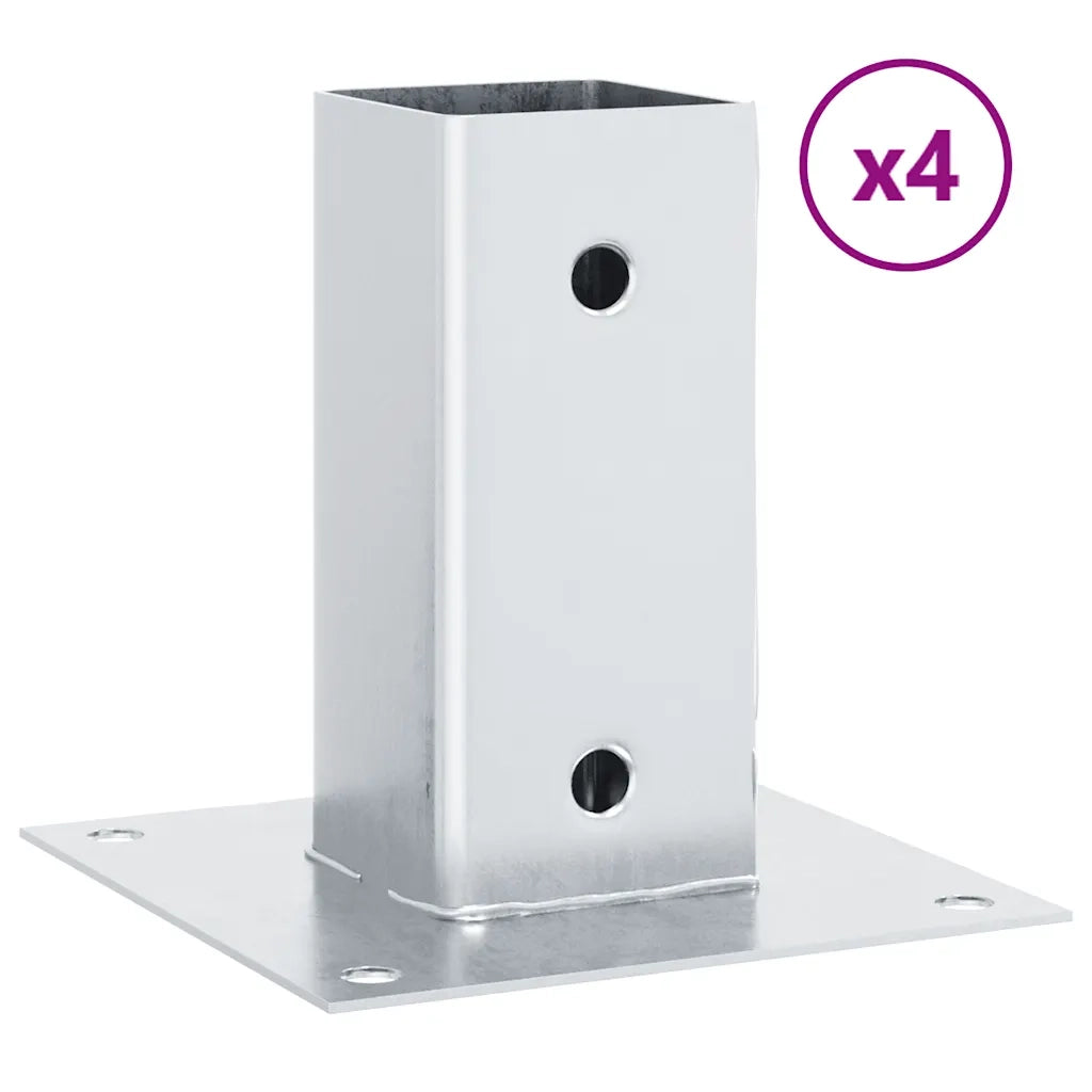 Basi per Pali Quadrate 4 pz Argento 61x61 mm in Acciaio Zincato 42000004