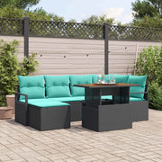 Set da Pranzo per Giardino con cuscino 7 pcs Nero e Verde acqua