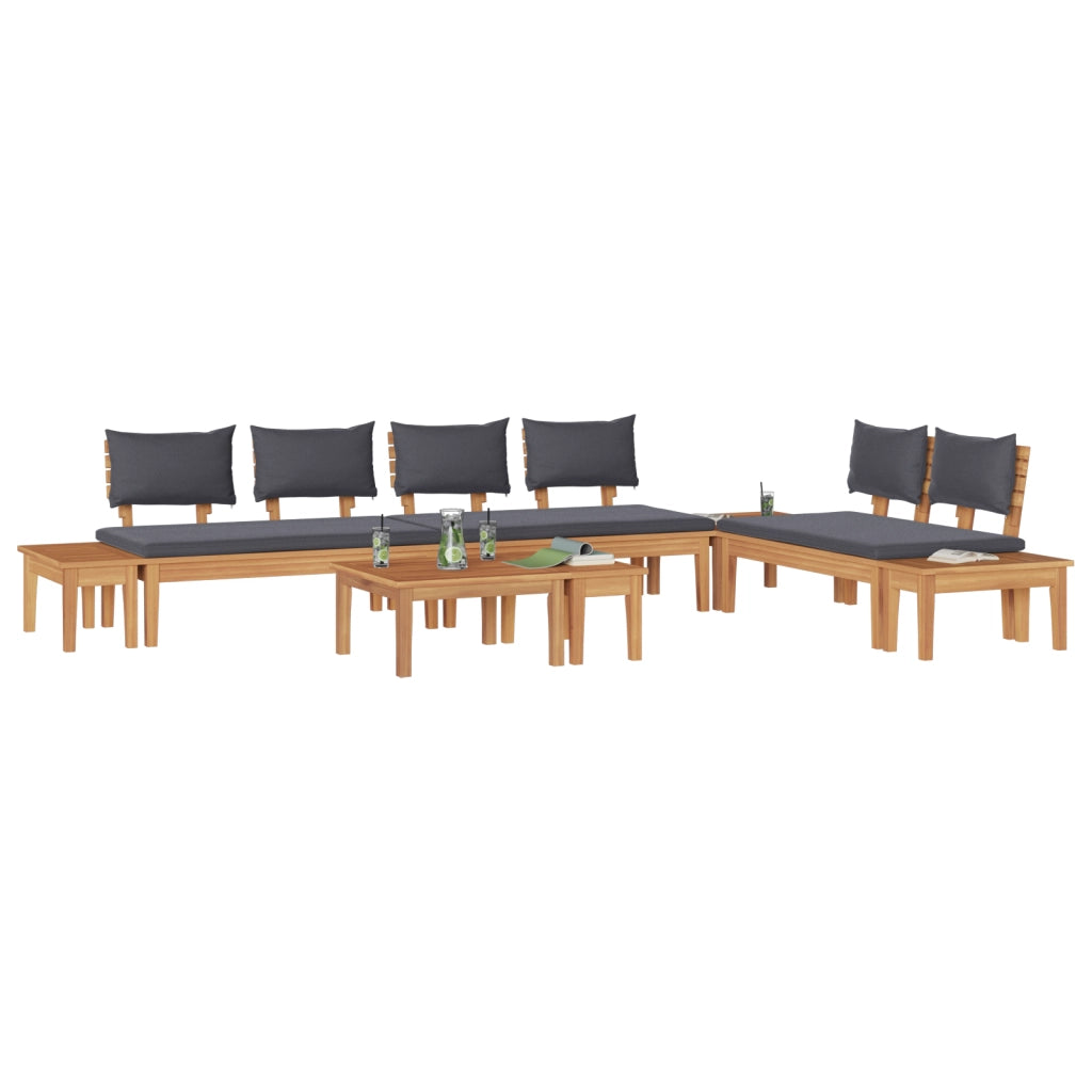 Set Panchina da Giardino  da 5 Pezzi con Cuscini in Legno Massiccio Teak