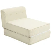 Poltrona Letto Pieghevole con Schienale Imbottito, 73x100x60cm, Bianco Crema
