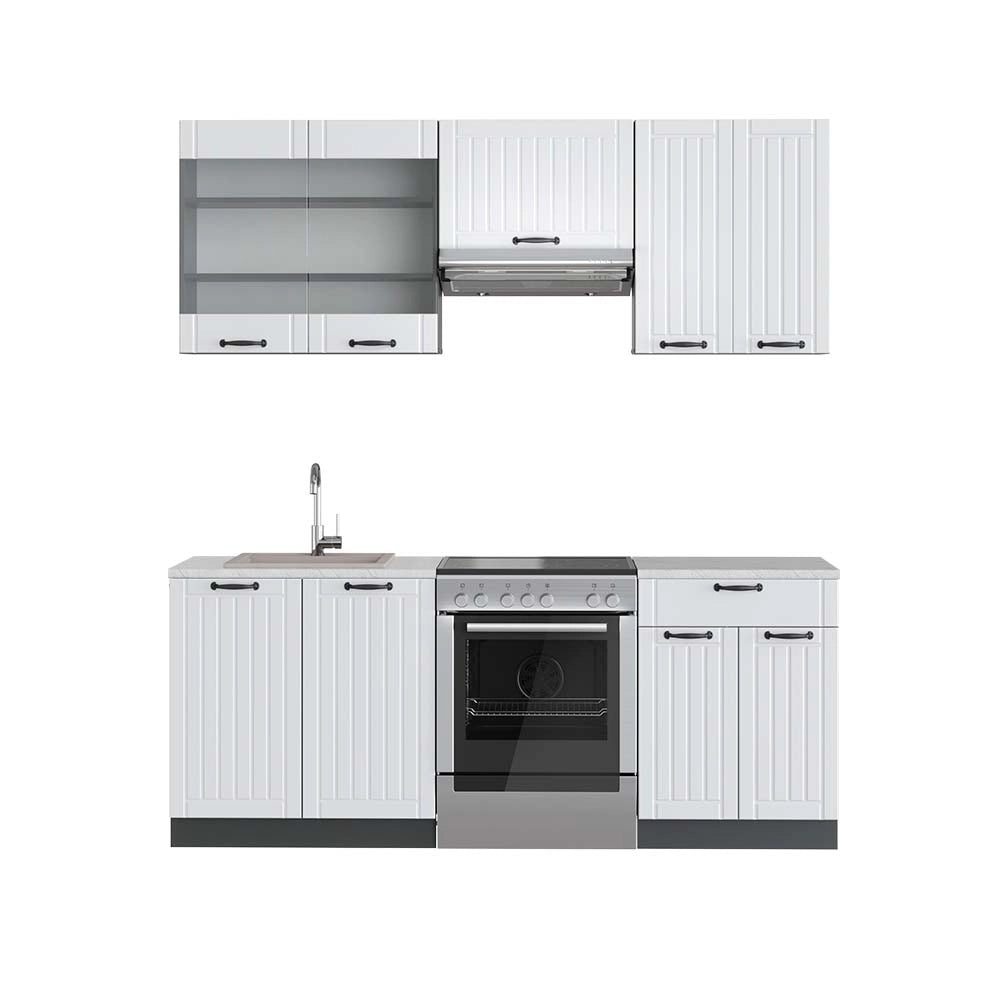 Cucina componibile Fame-Line Bianco rustico/Antracite 200 cm, PL Marmo Vicco