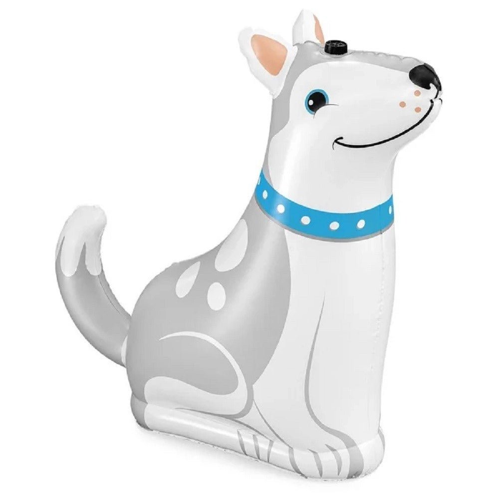 Trade Shop - Cane Spruzza Acqua Irrigatore Gioco Gonfiabile Happy Husky 112x44x100 Cm 52570 -