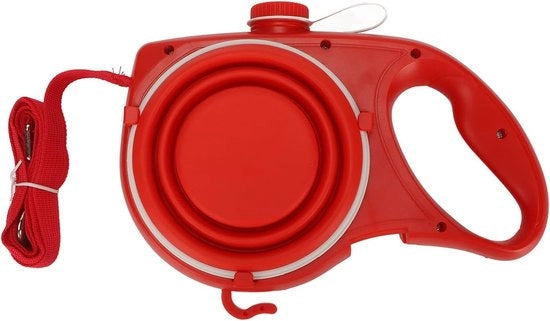 Cintura per cani - Con 200 ml borraccia per cani e ciotola per cibo per cani - Corda in nylon doppia resistenza - 101 cm - Accessori per animali domestici - Cintura 5 in 1 - Cintura multifunzionale per cani - Maniglia antiscivolo comoda (rosso)