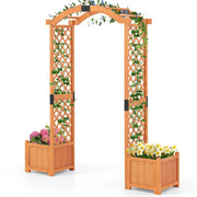 Graticcio arcuato alto 201 cm per piante rampicanti per decorazione cerimonia, Pergolato da giardino in legno con fioriere Giallo-Fioriere
