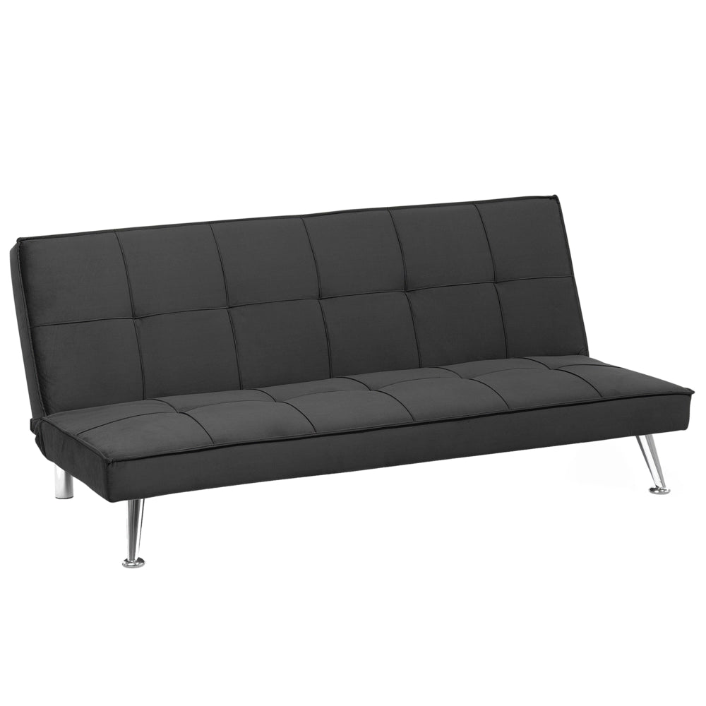 Divano Letto Grigio A 3 Posti Imbottito Trapuntato Gambe In Metallo Click Clack