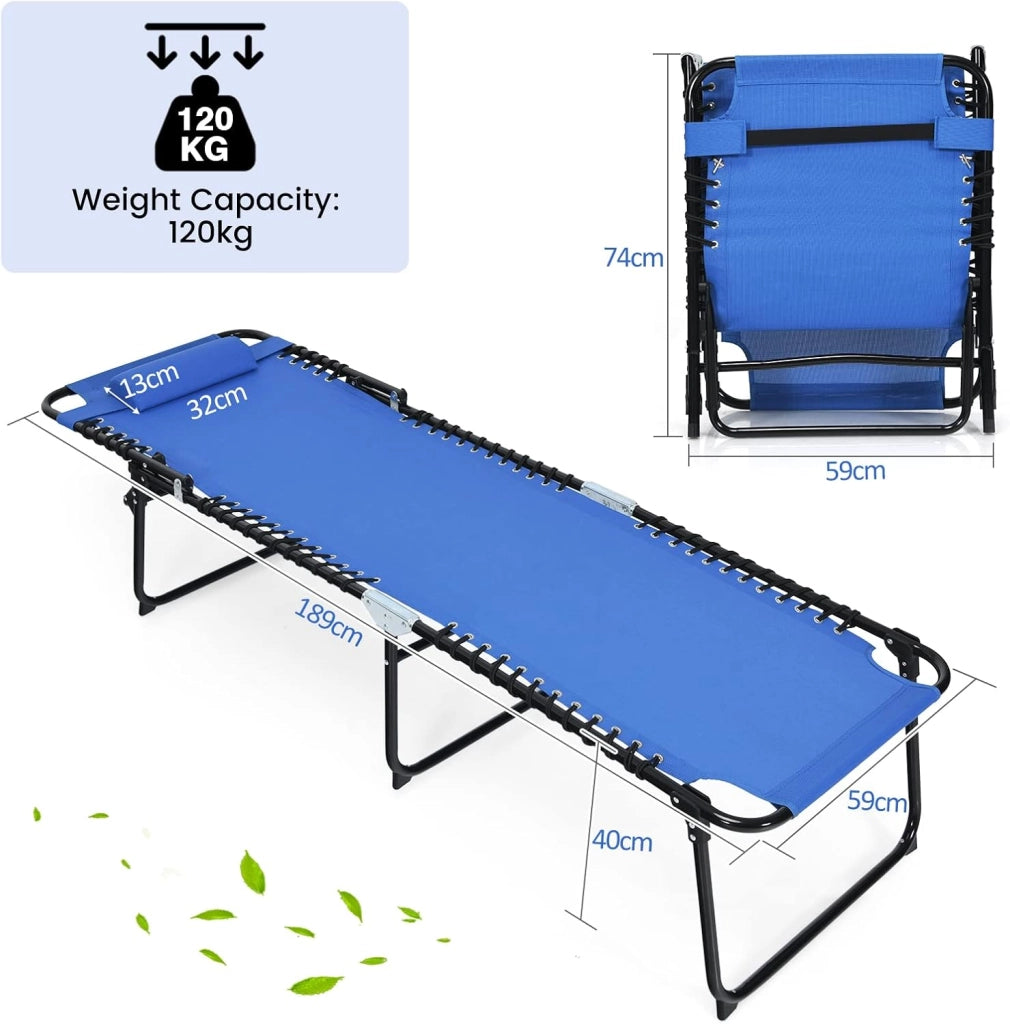 Sedia a Sdraio Pieghevole da Giardino, da Campeggio, Schienale Regolabile, con Poggiatesta, Portata Fino a 120 kg, 3 Colori (Blu)