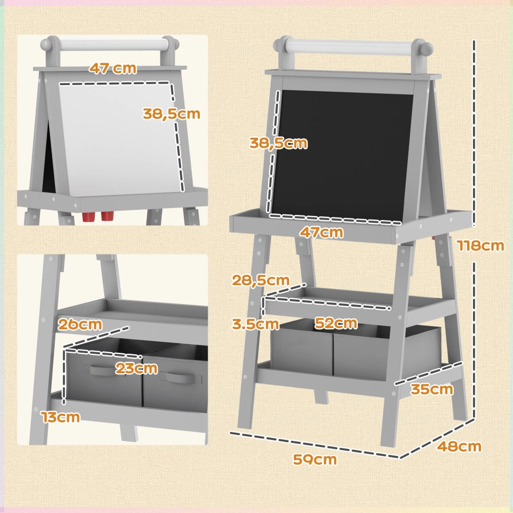 Tavolo da disegno per bambini con lavagna bianca e a gessetti ¨C zephmum ¨C Grigio
