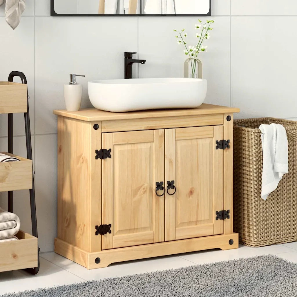 Mobile Lavabo | Armadio Lavabo da Bagno Corona 73x33x60cm Legno Massello di Pino