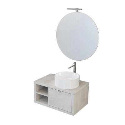 Mobile bagno sospeso 80 cm grigio chiaro con cassetto e vano a giorno completo di lavabo e specchio Master