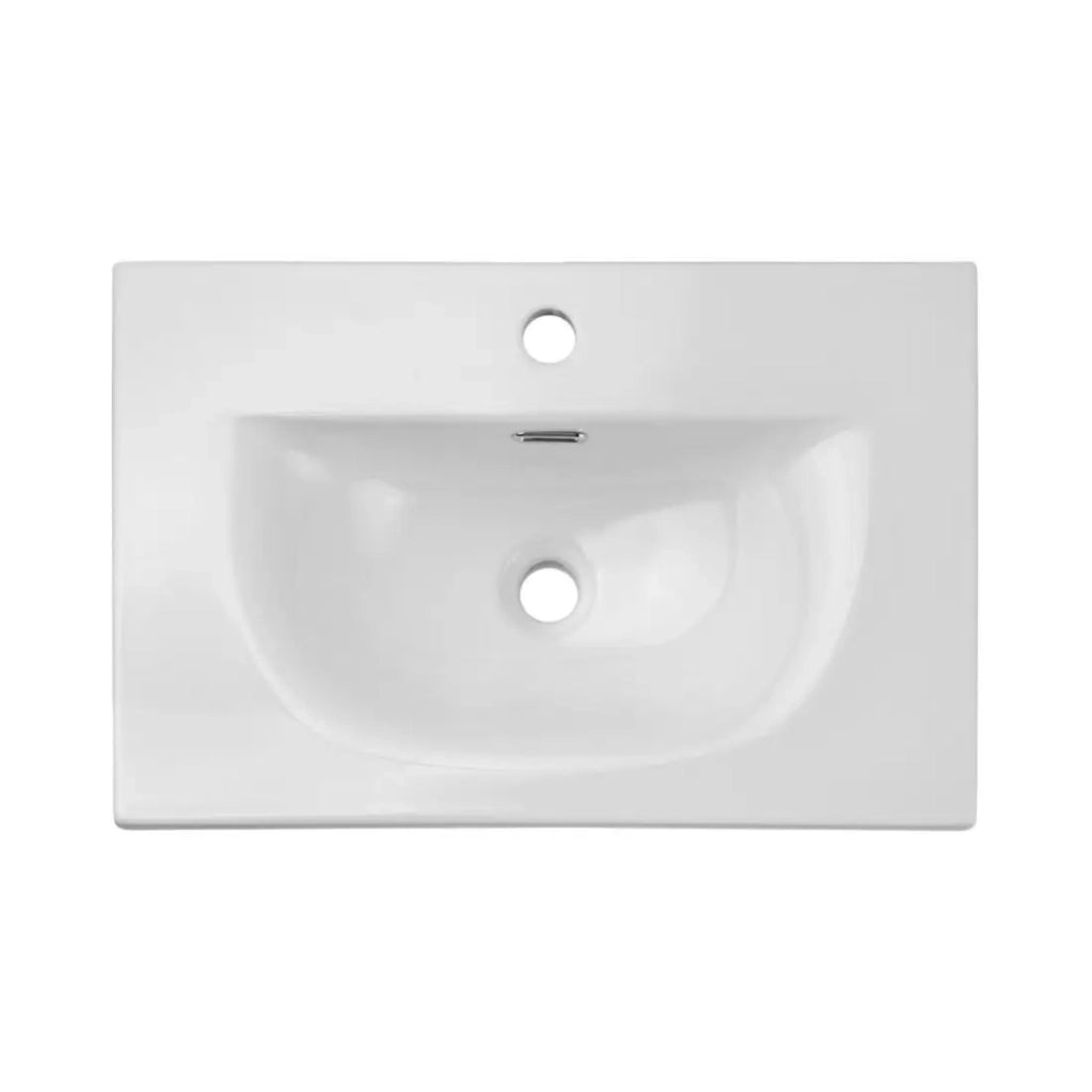 Set bagno sospeso VANO blu denim 90cm: mobile basso con cassetti + lavabo incasso bianco + colonna