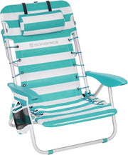SONGMICS Sedia da spiaggia, sedia da campeggio pieghevole, con tracolla, schienale regolabile, poggiatesta, bracciolo, 2 tasche laterali, verde e bianco GCB62JW