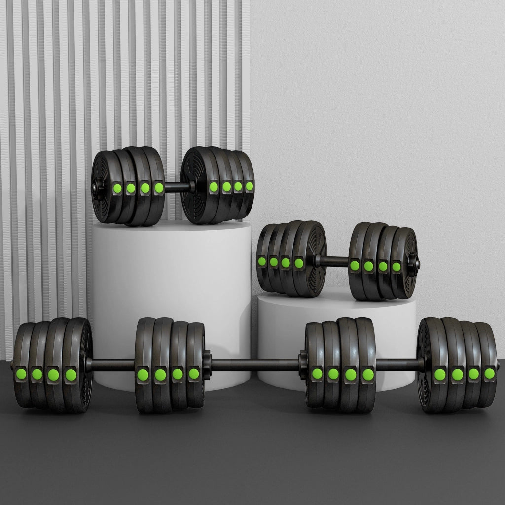 Set 2 in 1 con 2 Manubri Convertibili in Bilanciere Peso Totale 30 kg e Dischi Pesi Regolabili Nero