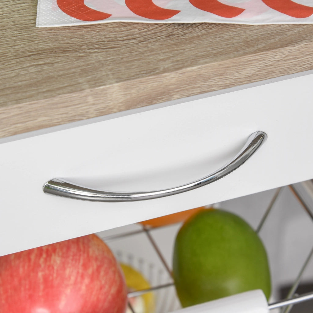 Carrello da cucina con ruote, cestino, 2 ripiani amovibili, cassetto e scaffale ¨C zephmum ¨C MDF quercia chiaro e pino bianco
